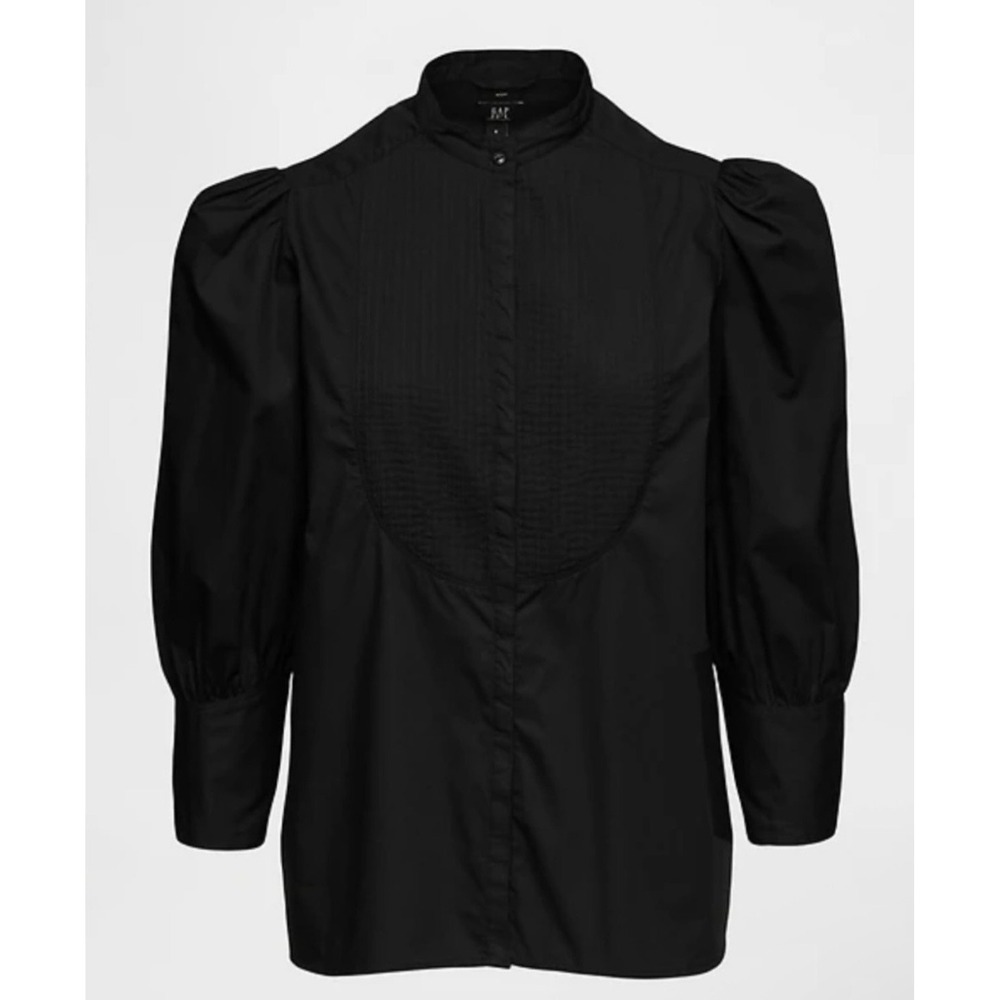 Gap HFR Harlem's Fashion Row N'gai Pintuck Button Blouse Puff Sleeve Black Med